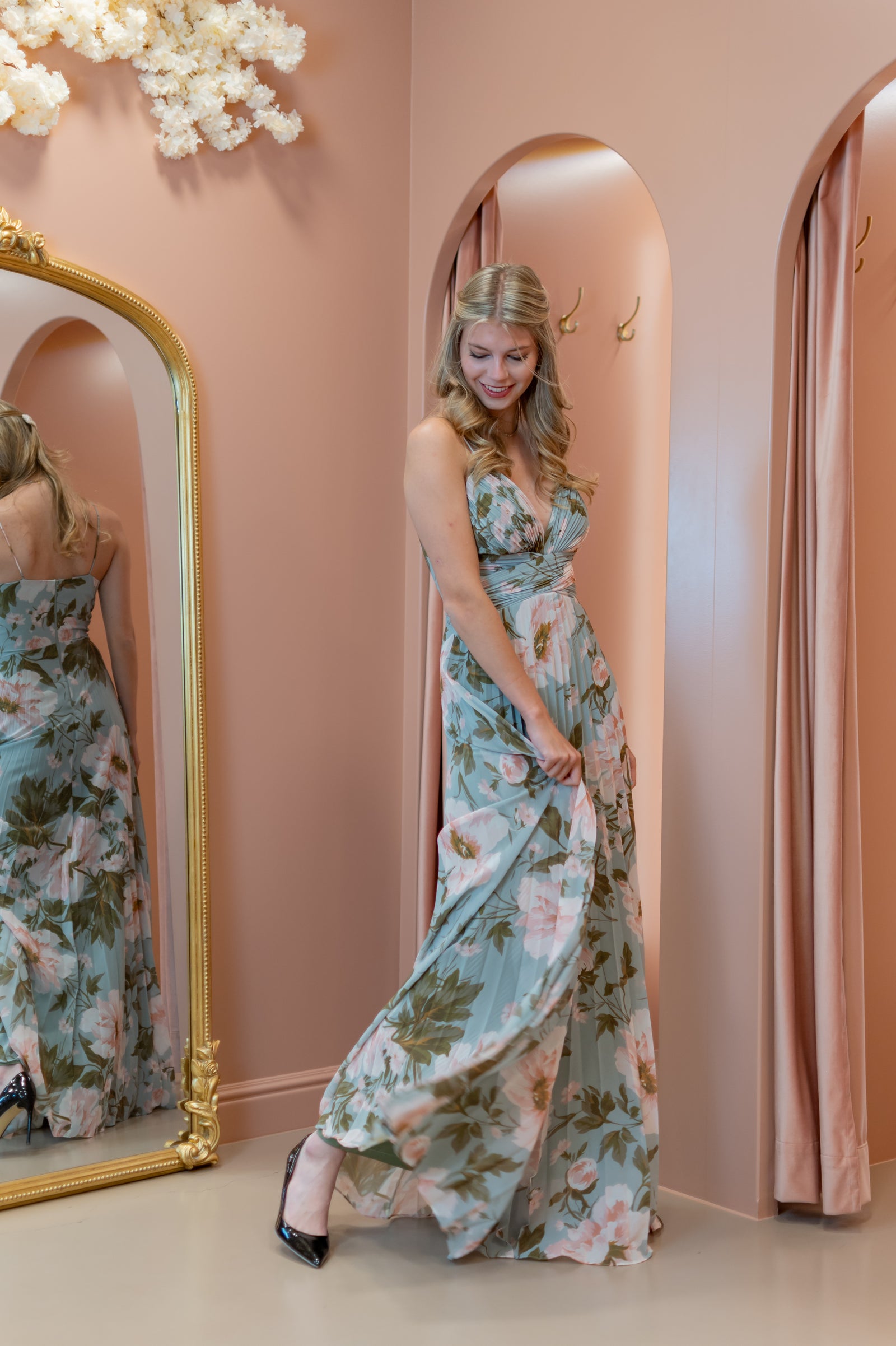 Plissé Dress - Mint Flower