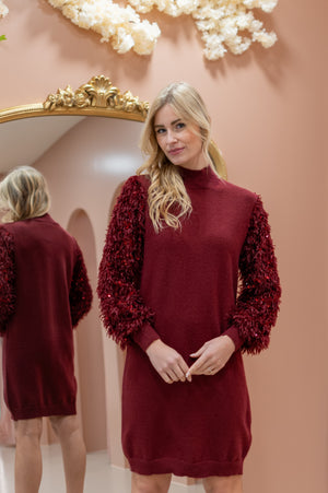 Fancy Sweater Dress - Deep Red