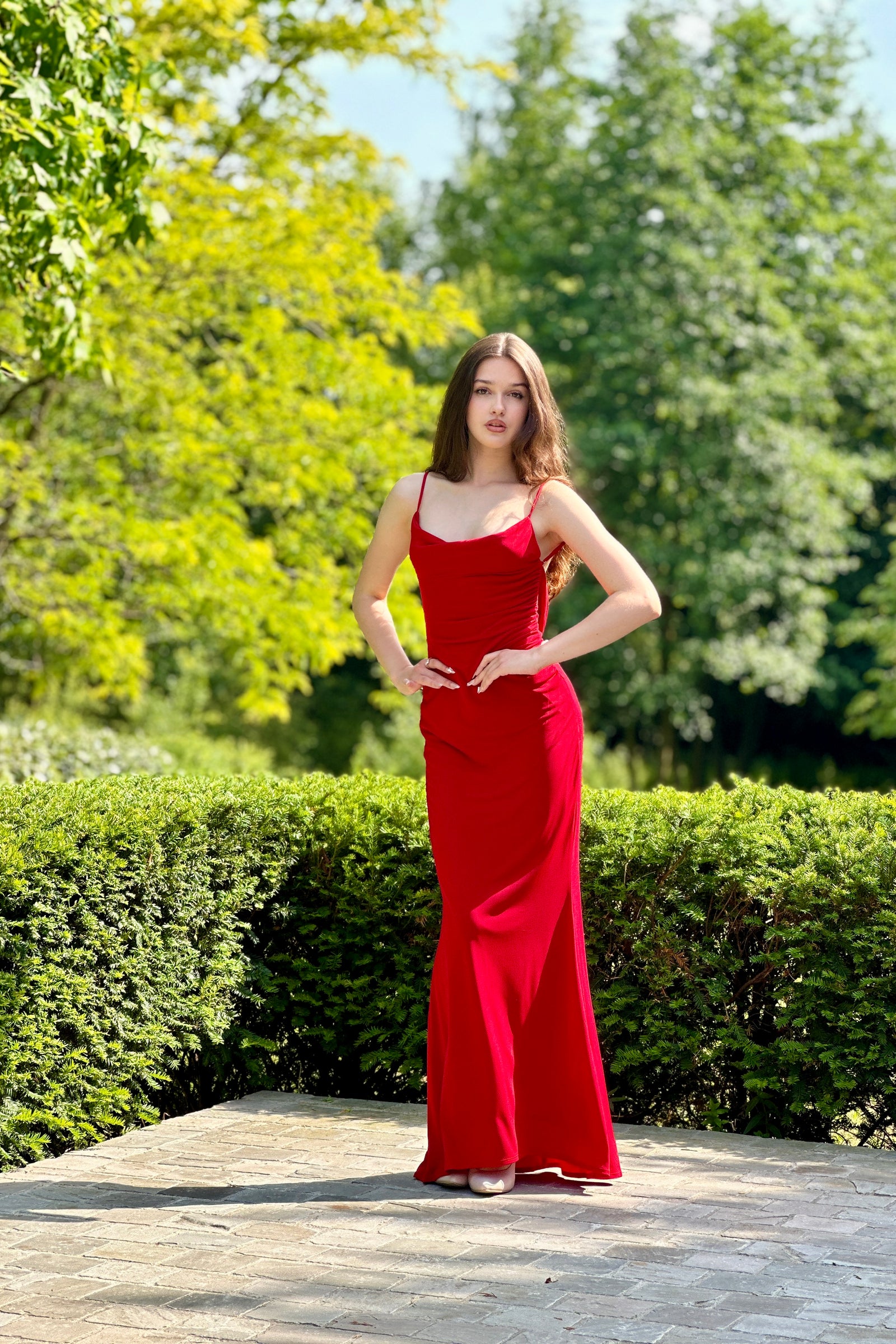 Lace Detail Dress - Red