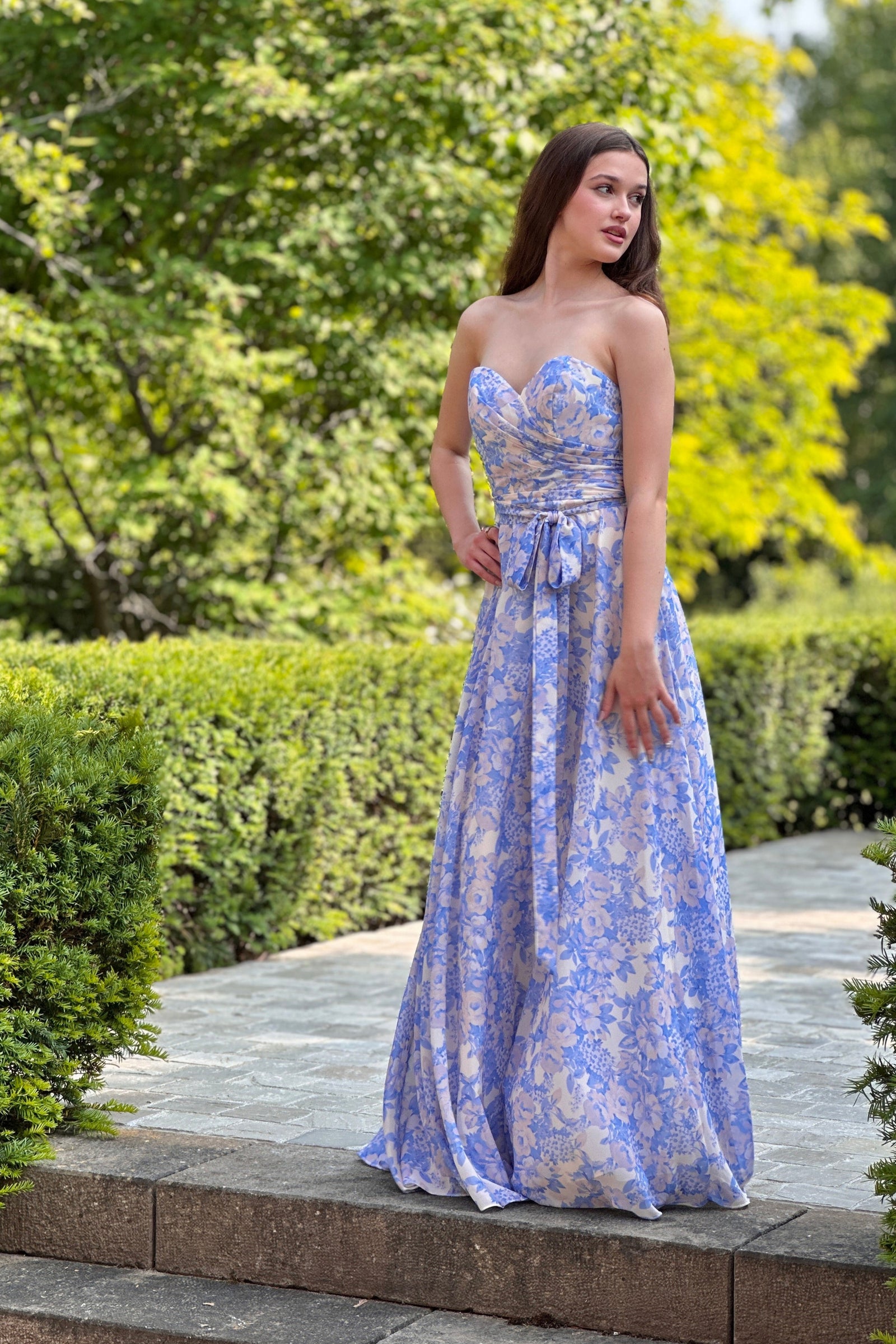 Monaco Dress - White & Blue Flowers