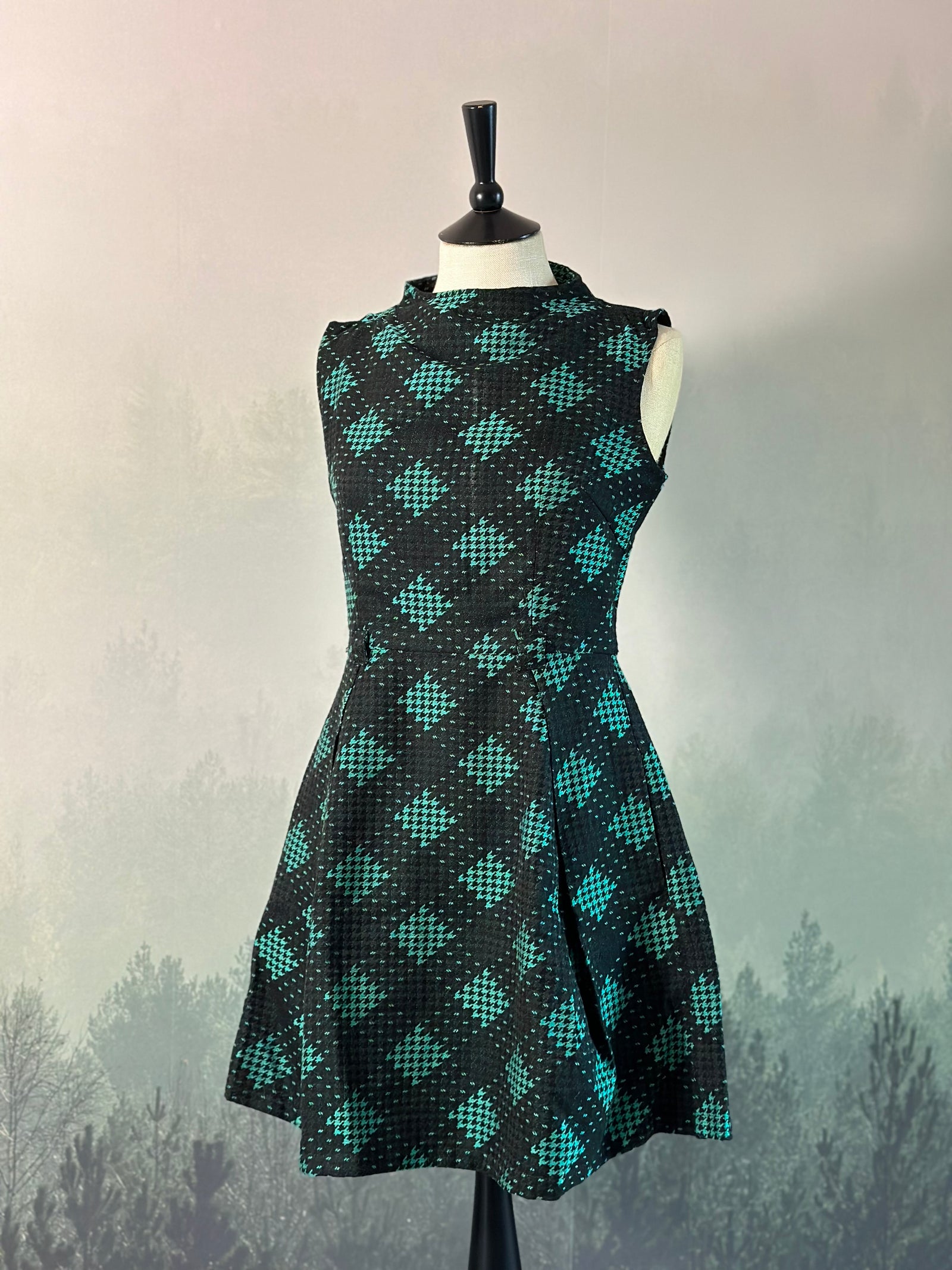 Jurk Zwart-Groen Vintage S (alleen online)