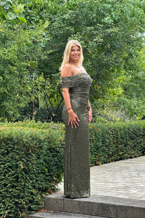Hollywood Star Dress - Khaki Green Glitter