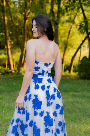 Belle Dress - White & Bright Blue