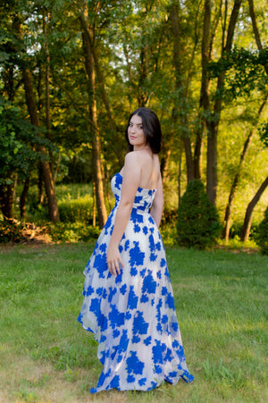 Belle Dress - White & Bright Blue