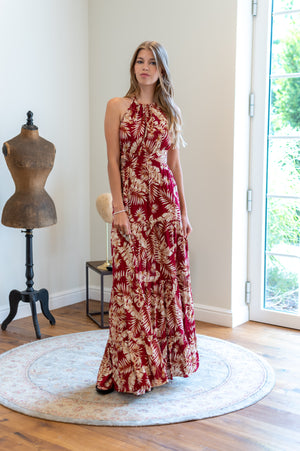 Tropical Vibes Maxi Dress - Bordeaux Flower