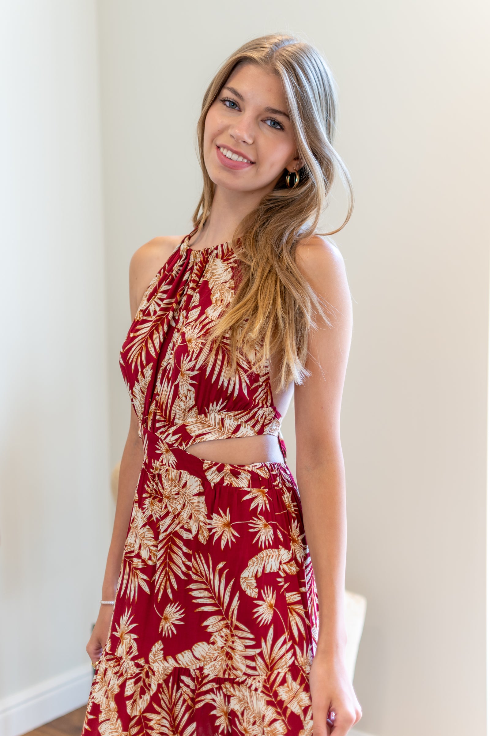 Tropical Vibes Maxi Dress - Bordeaux Flower