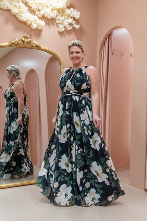 Meadow Dress -Black Green Flower