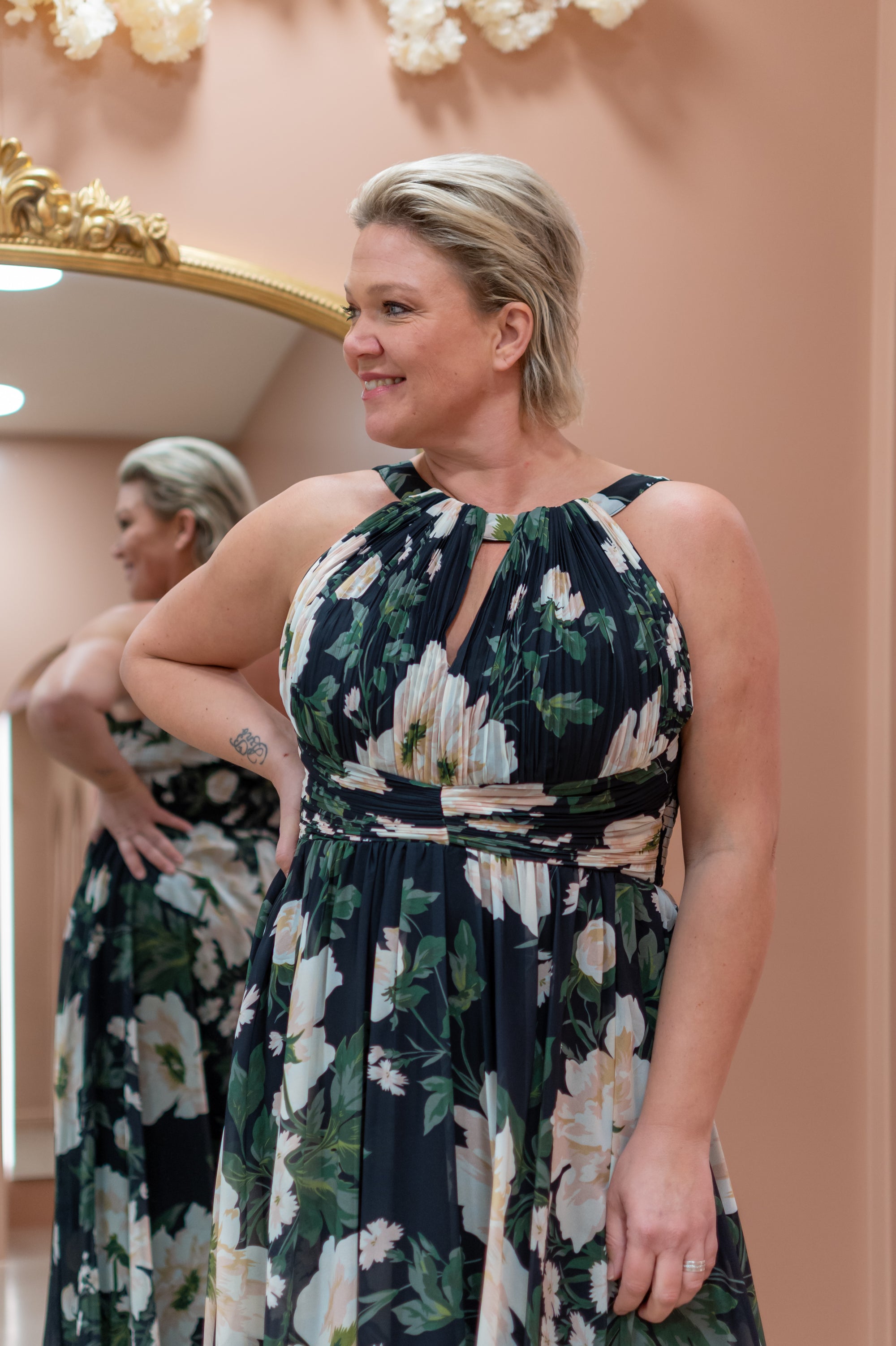 Meadow Dress -Black Green Flower