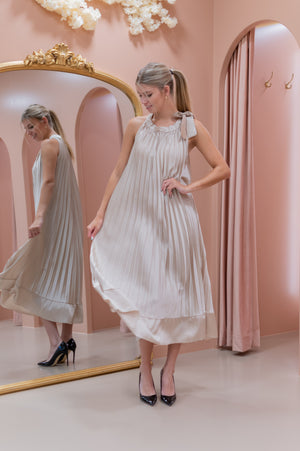 Pleats Dress - Champagne Beige