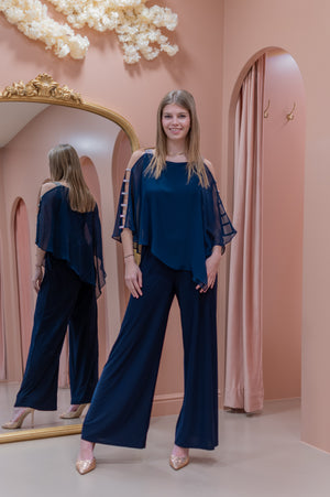 Flatter Me Pant Set - Silver & Navy