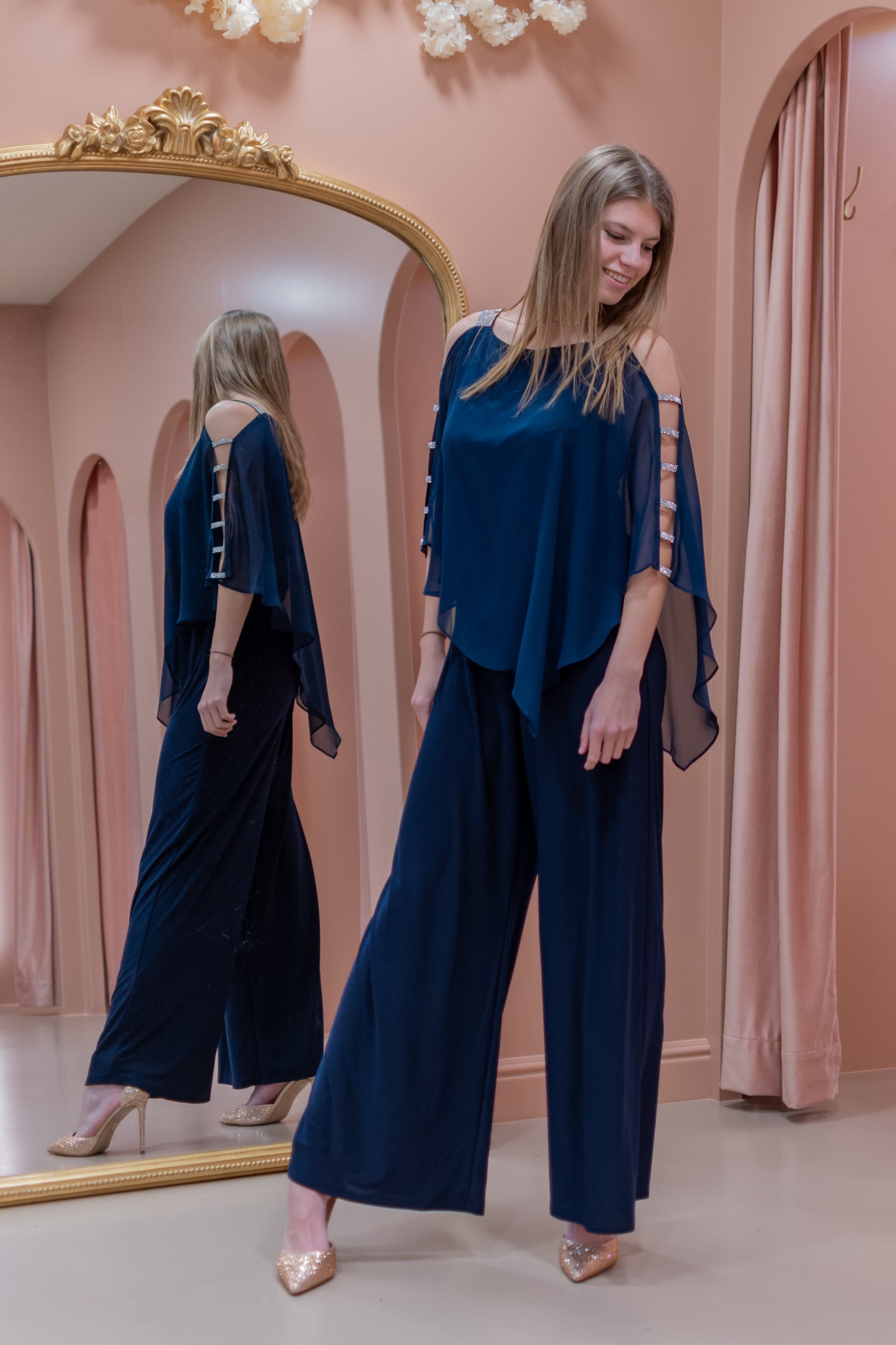 Flatter Me Pant Set - Silver & Navy