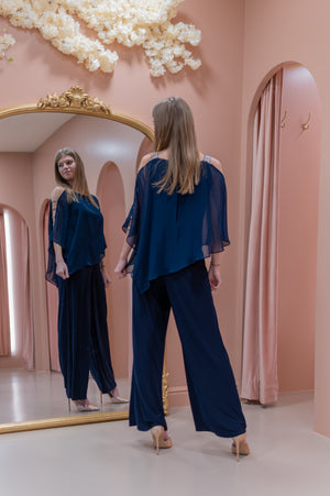 Flatter Me Pant Set - Silver & Navy