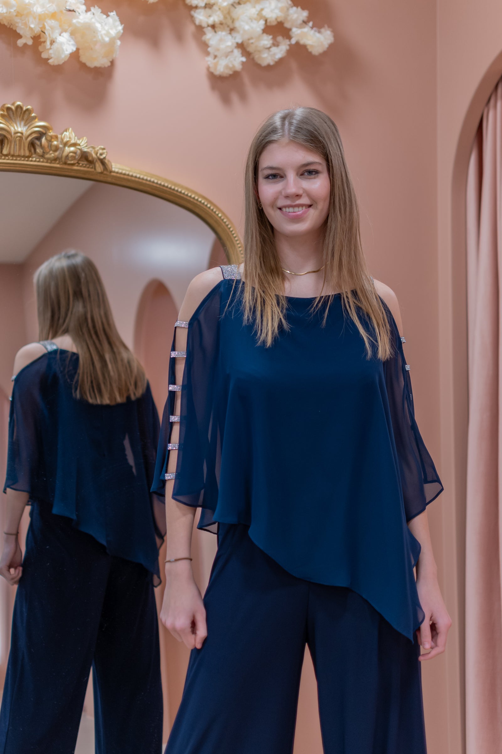 Flatter Me Pant Set - Silver & Navy