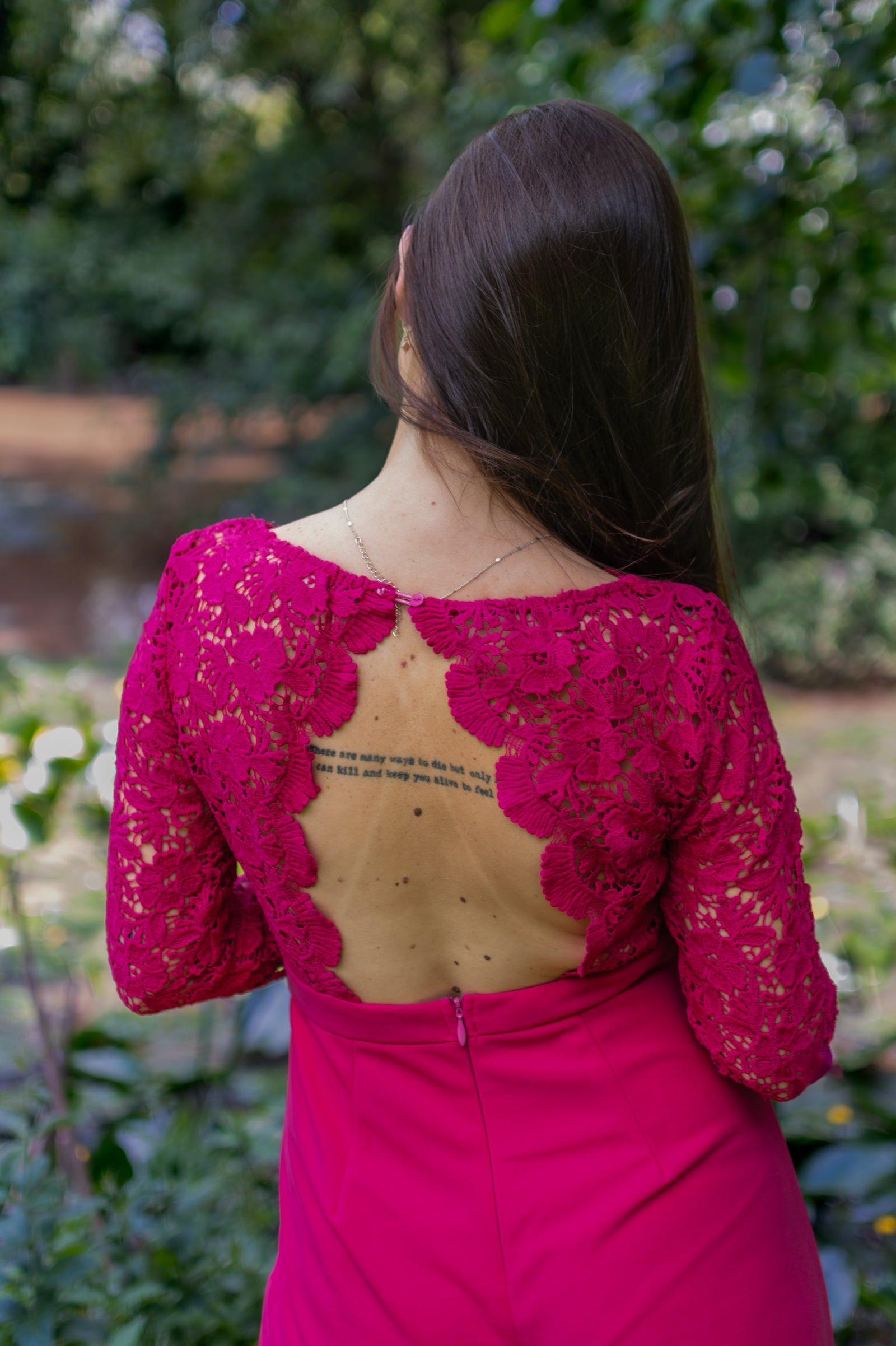 Lovely Lace Jumpsuit - Hot Pink