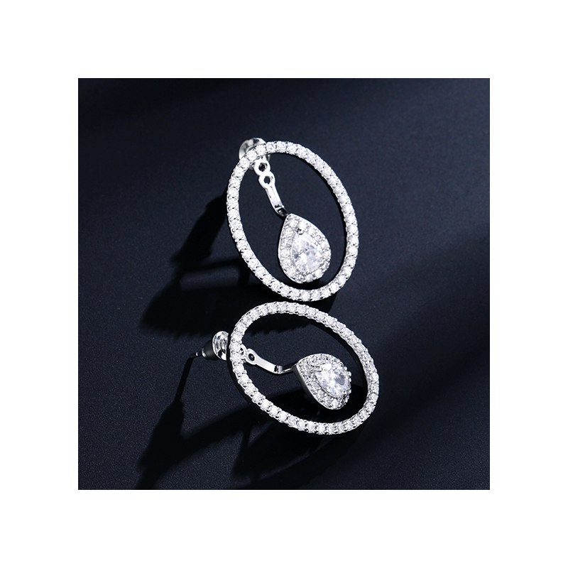 Oval Earrings - Silver Zirconia