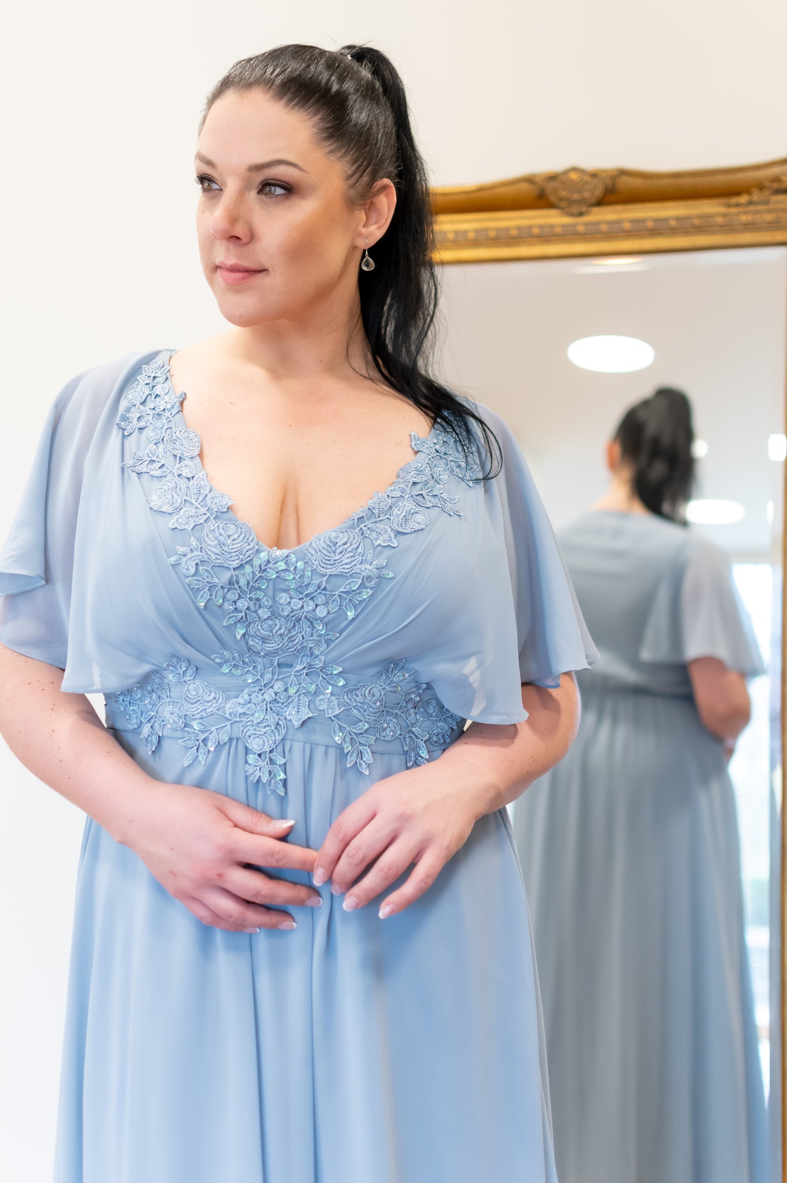 Rose Garden Dress Queen Size - Pastel Grey-Blue