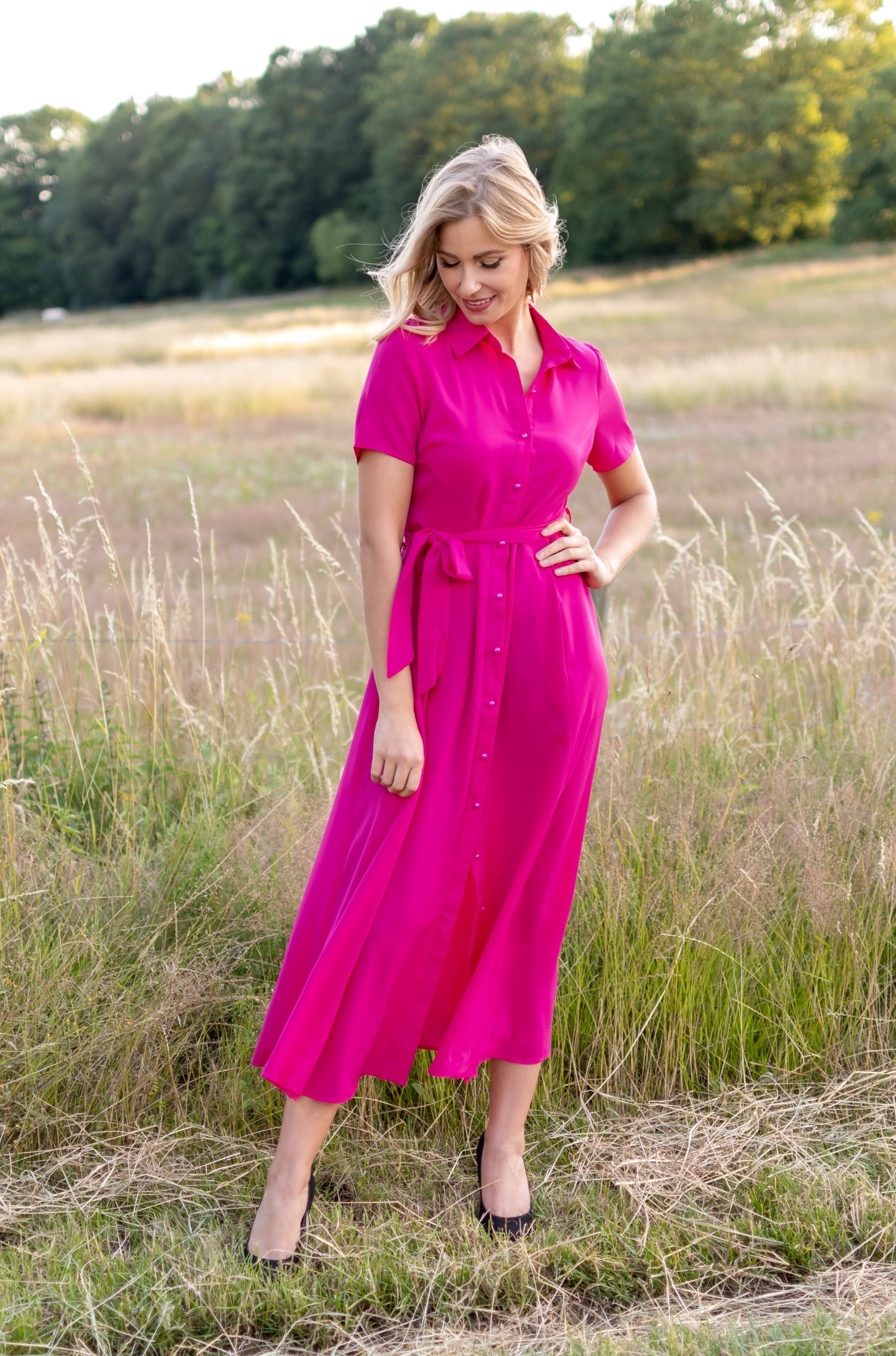 Retro Shirt Dress - Hot Pink