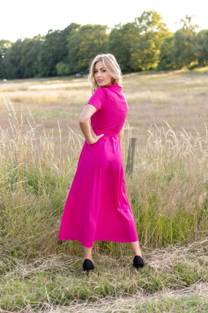 Retro Shirt Dress - Hot Pink