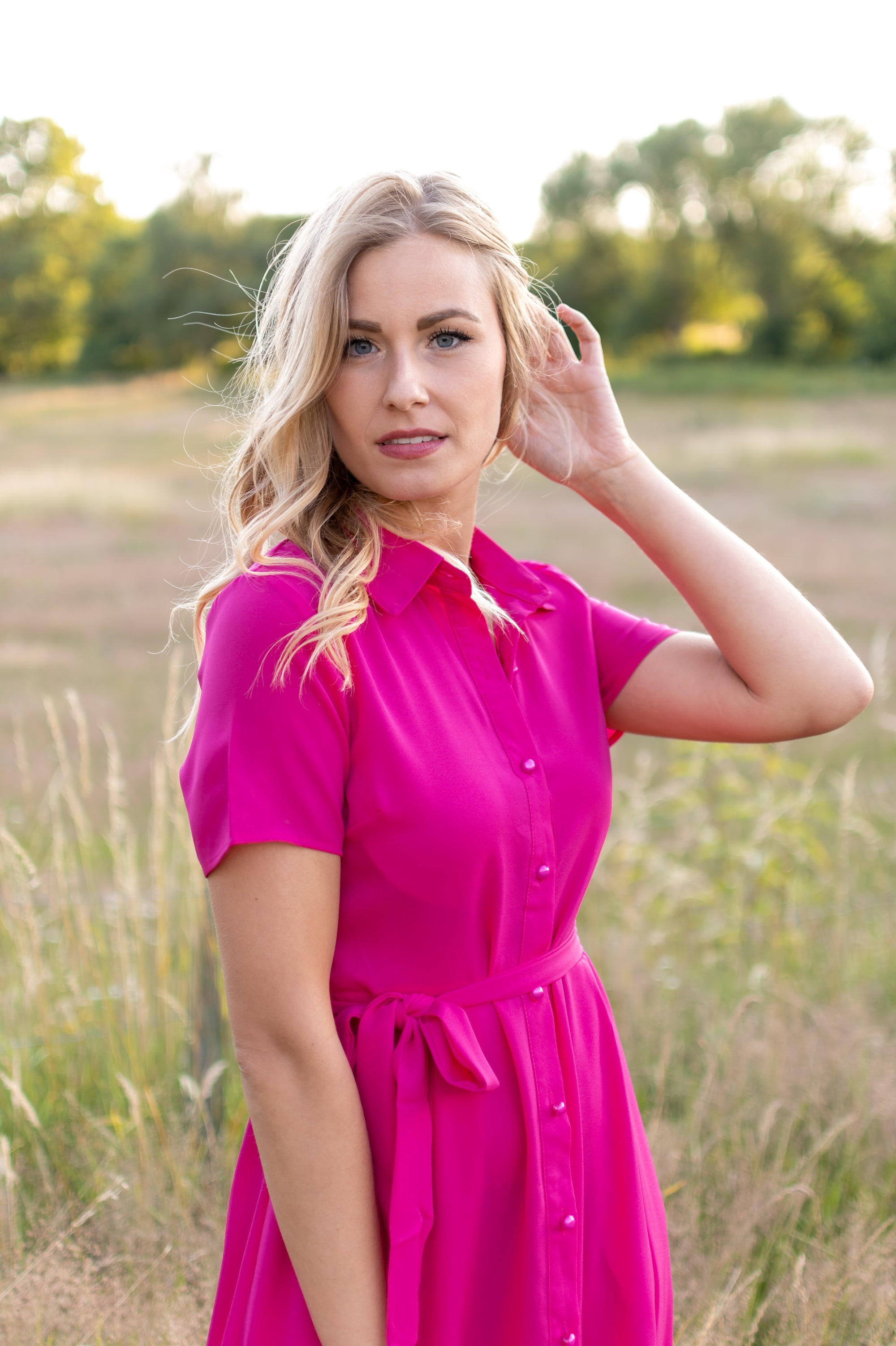 Retro Shirt Dress - Hot Pink