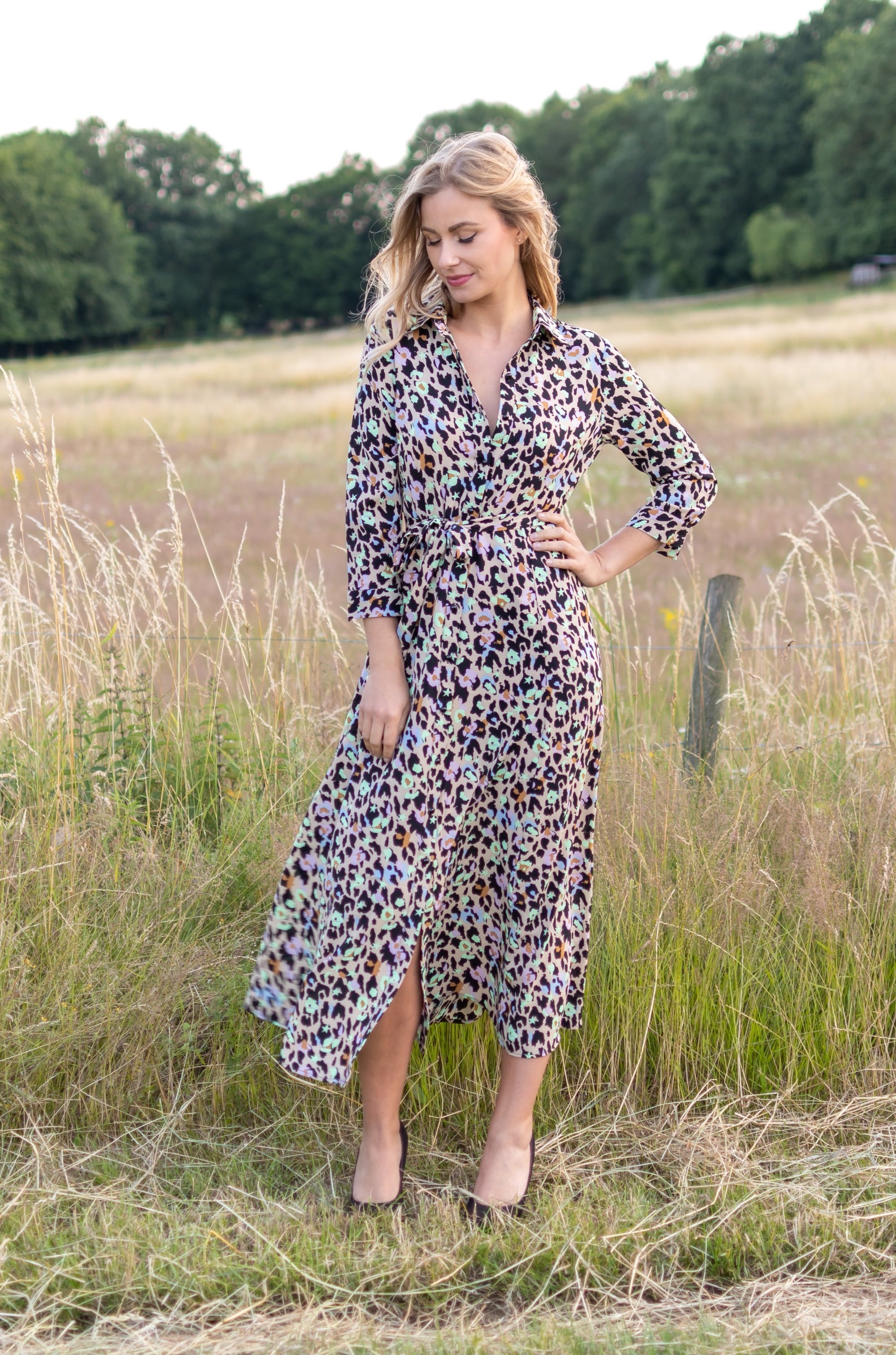 The Perfect Shirt Dress - Beige & Neon Leo (alleen online te koop, niet in de winkel)