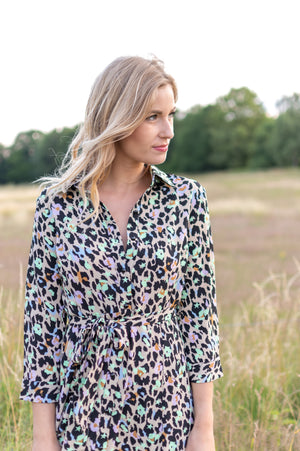 The Perfect Shirt Dress - Beige & Neon Leo (alleen online te koop, niet in de winkel)
