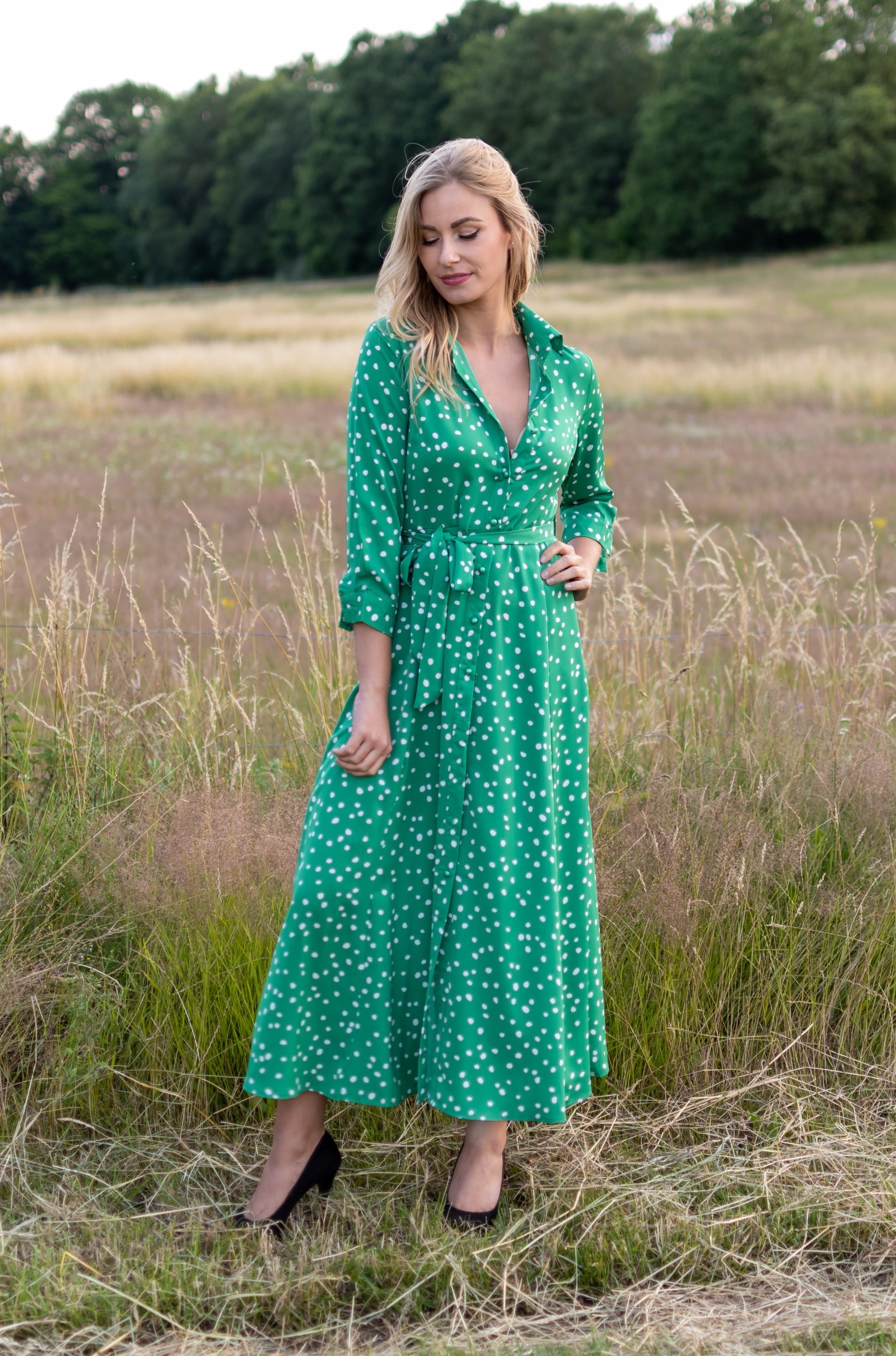 The Perfect Shirt Dress - Green Dot