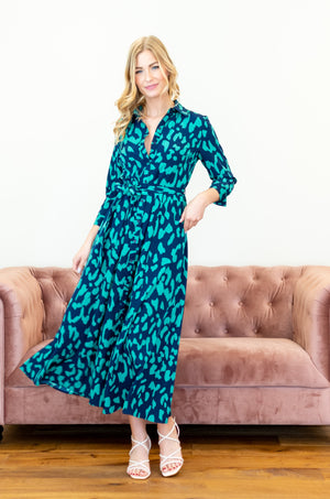 Leo Dress - Green & Navy