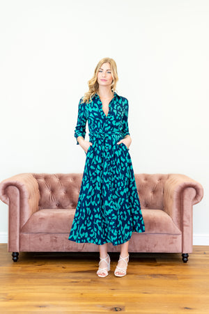 Leo Dress - Green & Navy