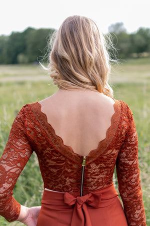 Lace Sleeves Jumpsuit - Rust