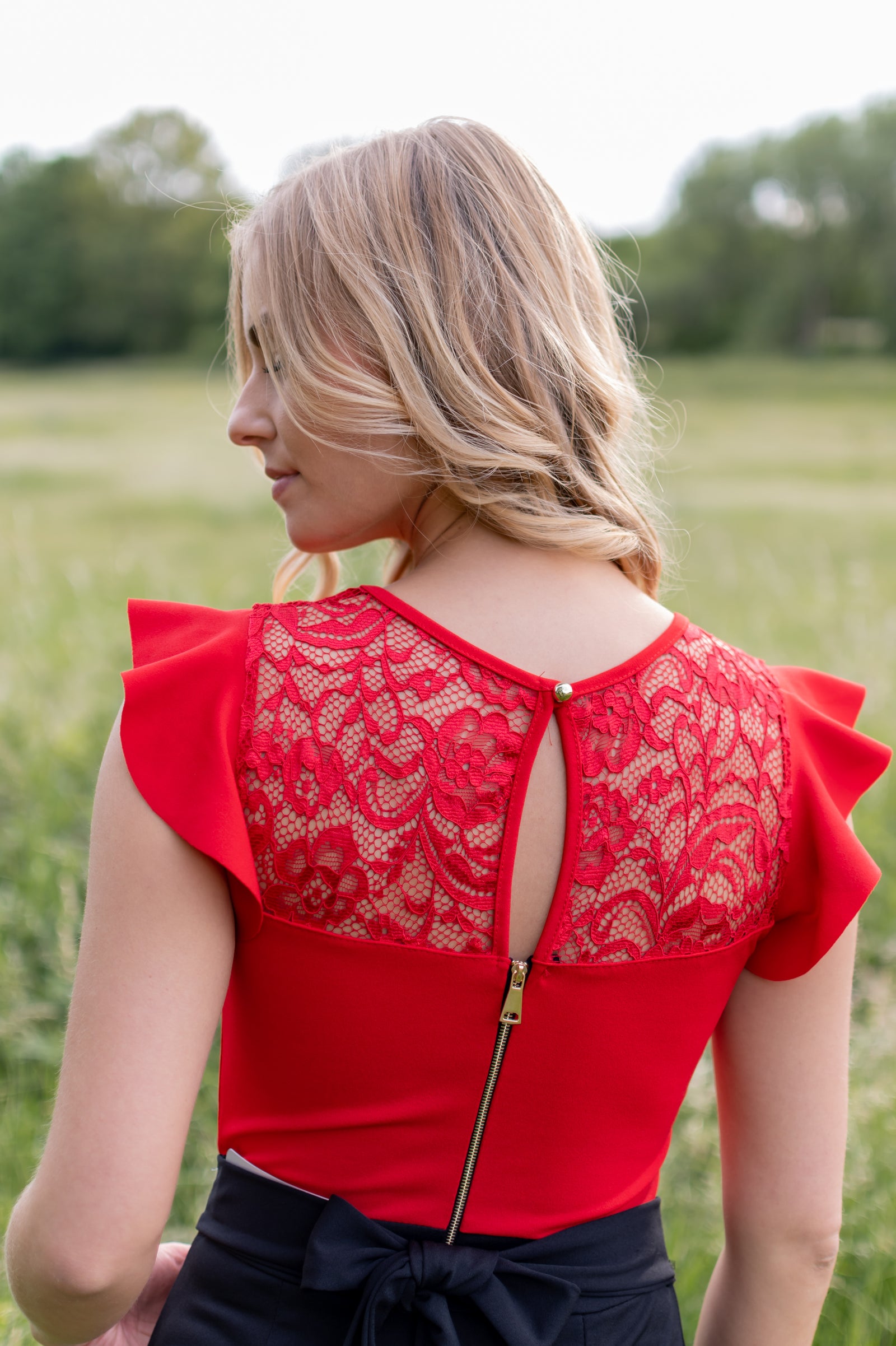 Pretty Details Jumpsuit - Black & Red