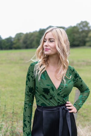 Velvet Bodysuit- Black & Green (alleen online te koop, niet in de winkel)