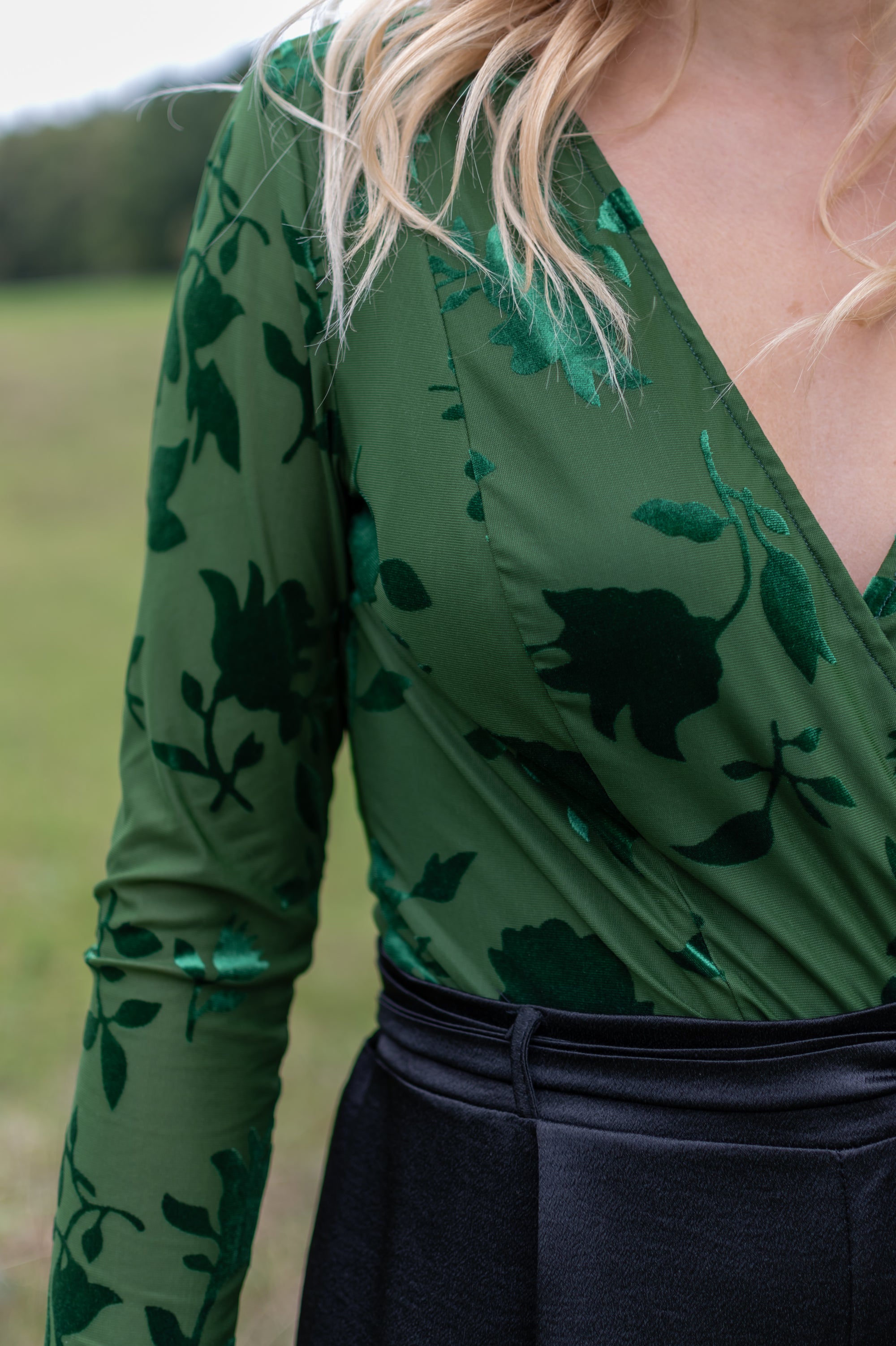 Velvet Bodysuit- Black & Green (alleen online te koop, niet in de winkel)