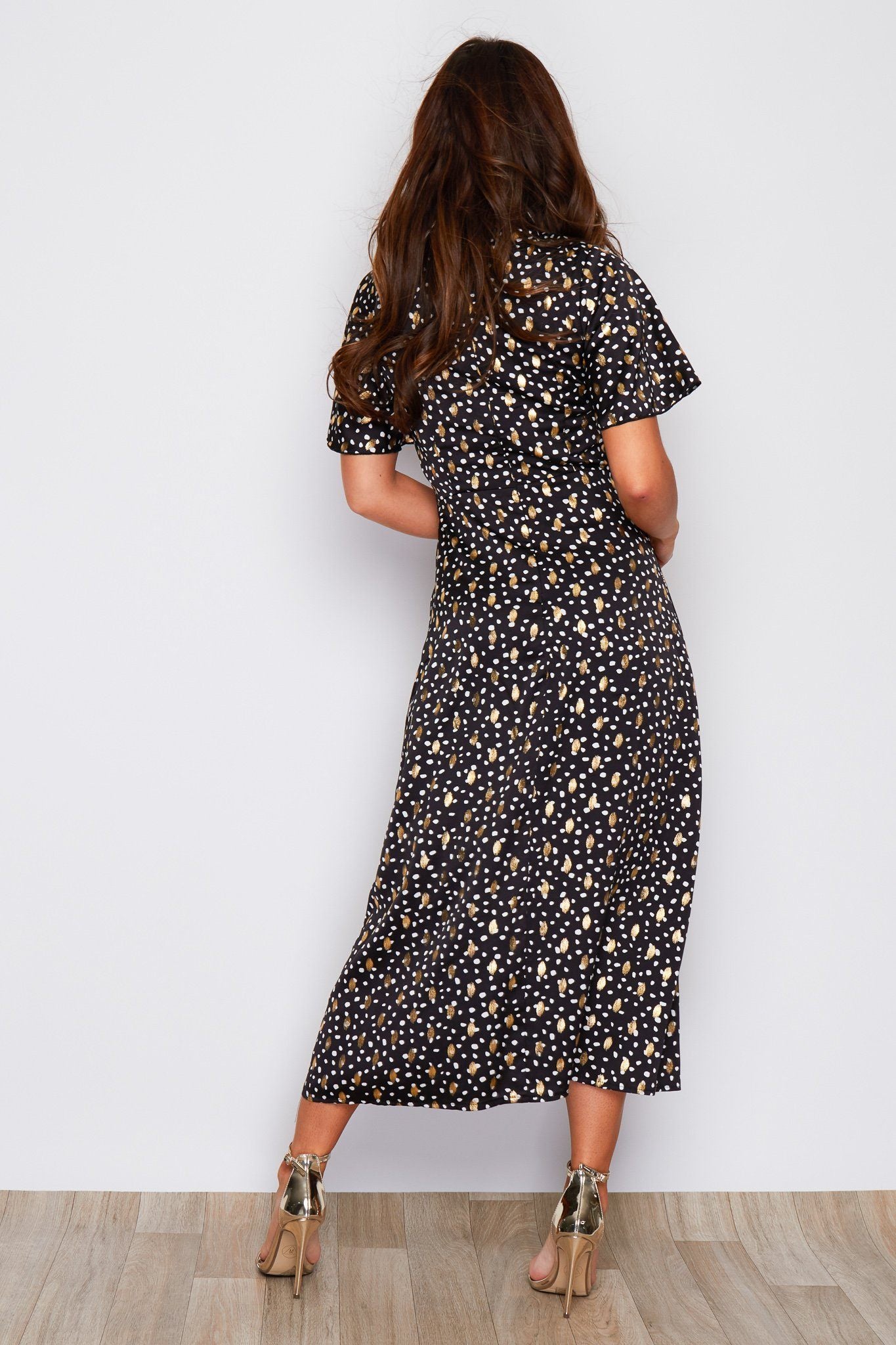 Dotty Dress - Black, White & Gold (alleen online te koop, niet in de winkel)