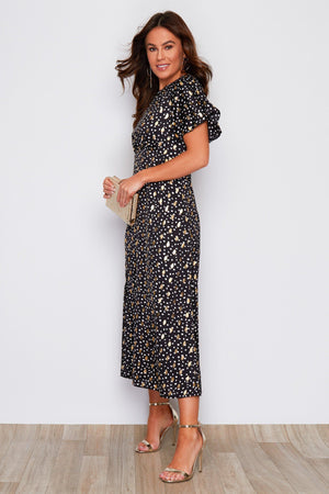 Dotty Dress - Black, White & Gold (alleen online te koop, niet in de winkel)