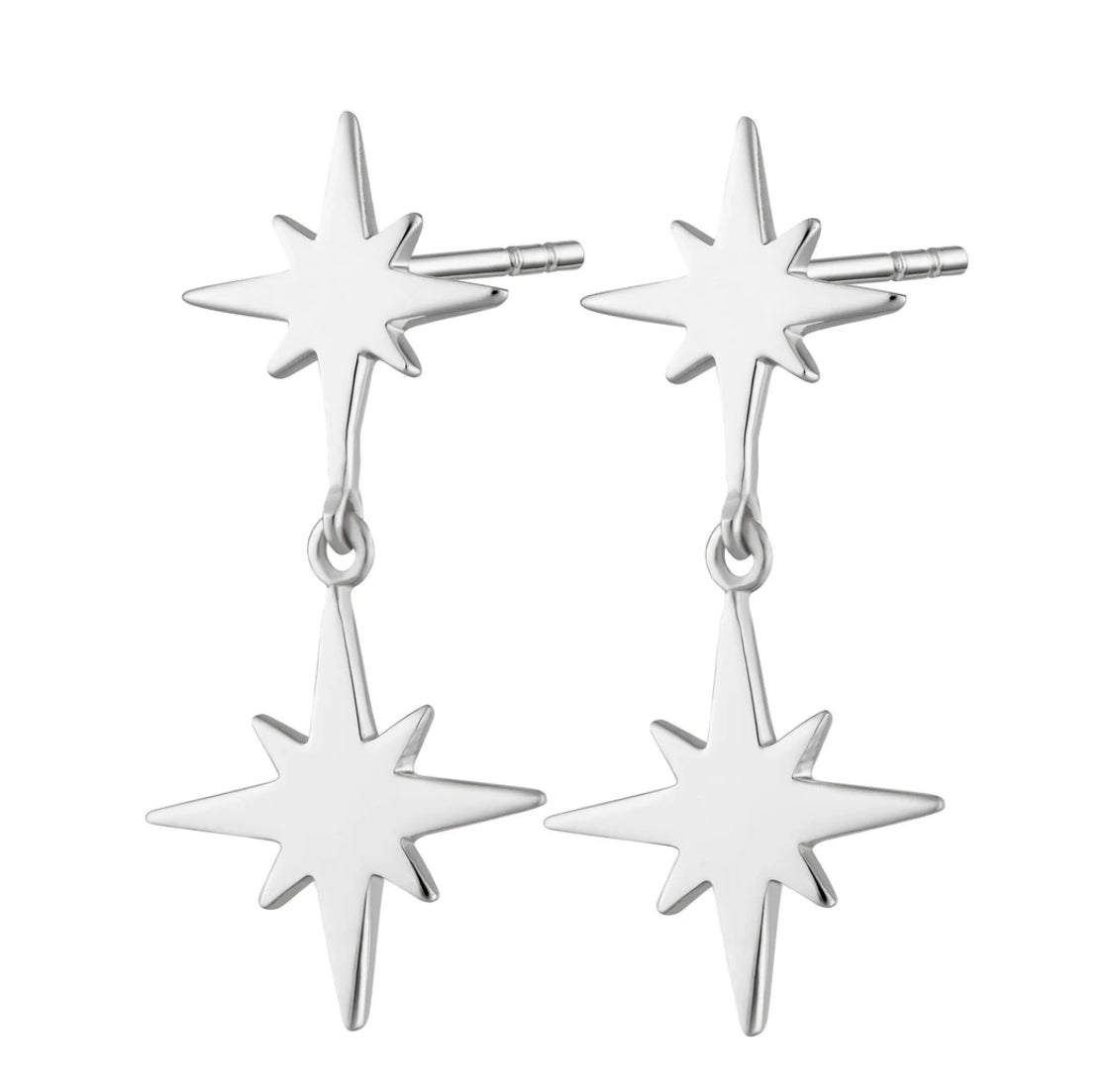 Double Star Stud Earrings - Silver