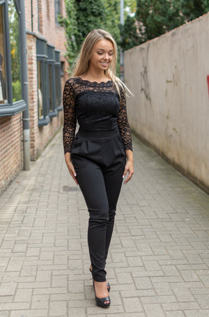Lace Sleeves Jumpsuit - Black