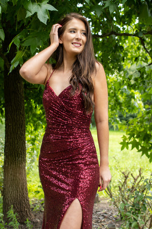 Oscars Dress - Shimmering Bordeaux