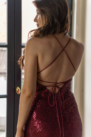 Oscars Dress - Shimmering Bordeaux