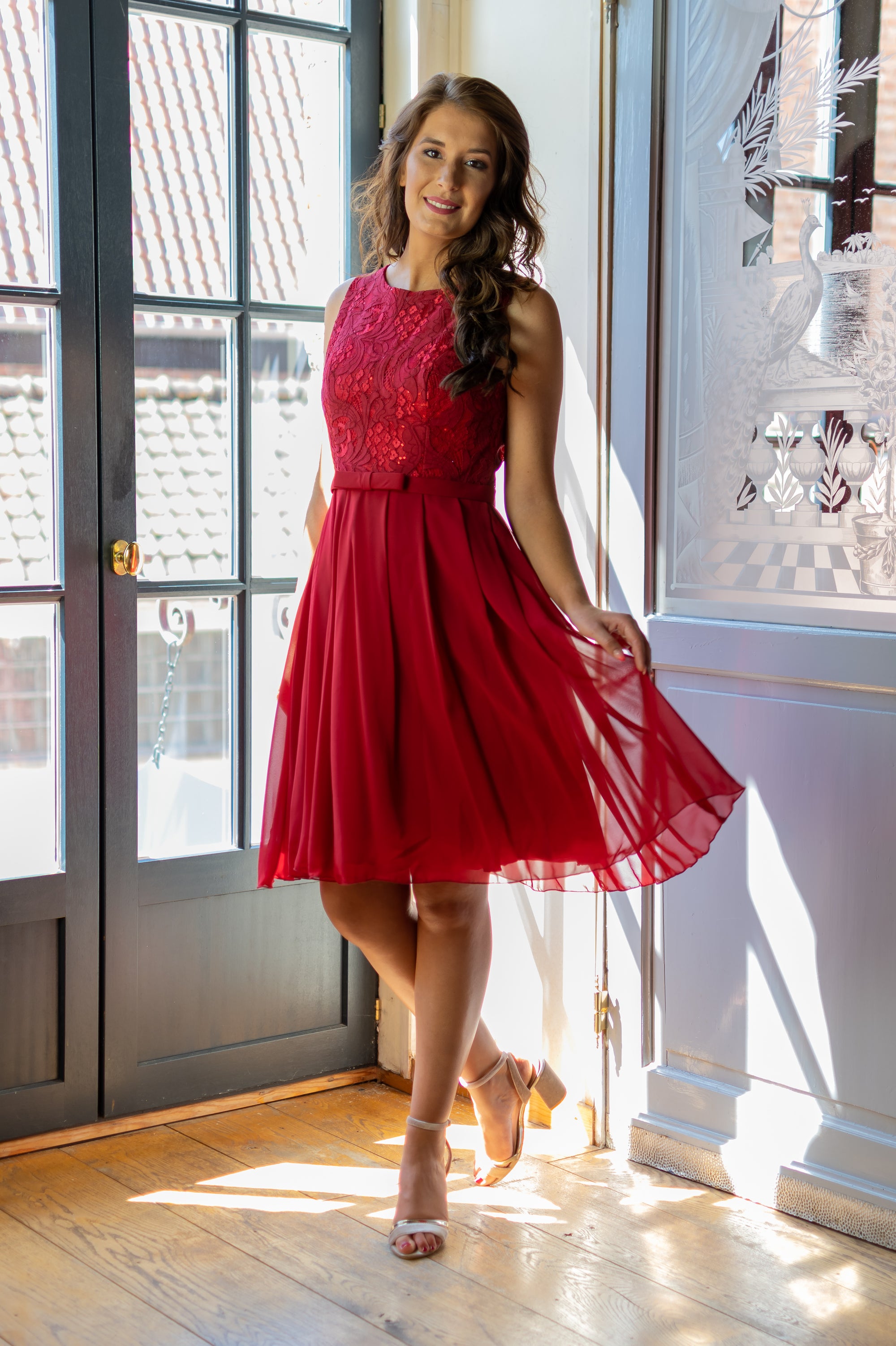 Cute As A Button Dress - Cerise (alleen online te koop, niet in de winkel)